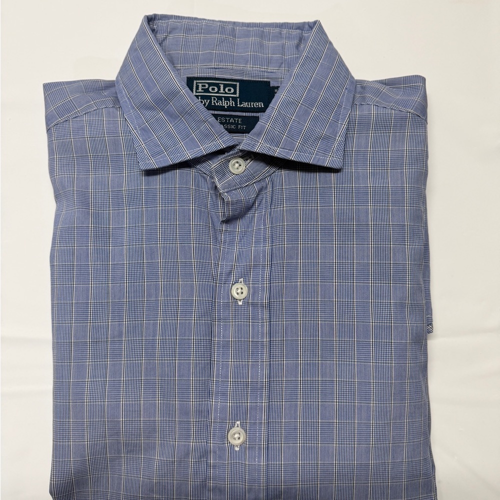 Ralph Lauren Blue Checked‎ Spread-Collar Dress Shirt